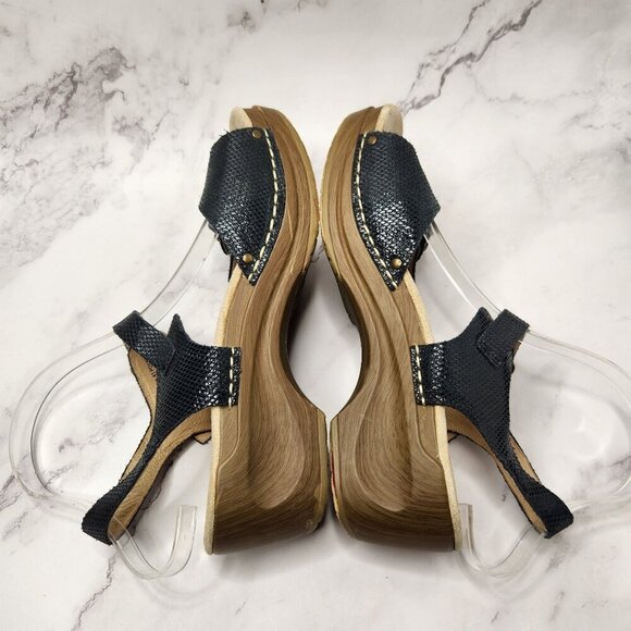 Sanita Daisy Davia Suede Leather Platform Sandals Black Blue Women's 9.5 (41) - Picture 5 of 9